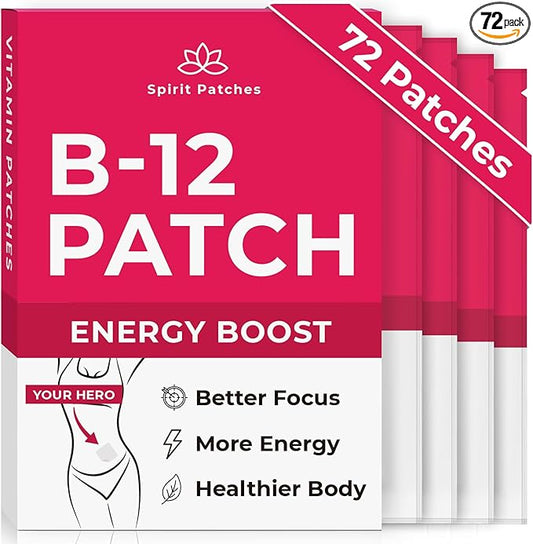 B12 Patches (Pack of 72) - 100% Natural Vitamin Patch for Women, Energy, Focus & Body Support, Self-Adhesive Transparent Stickers - Enhanced Formula