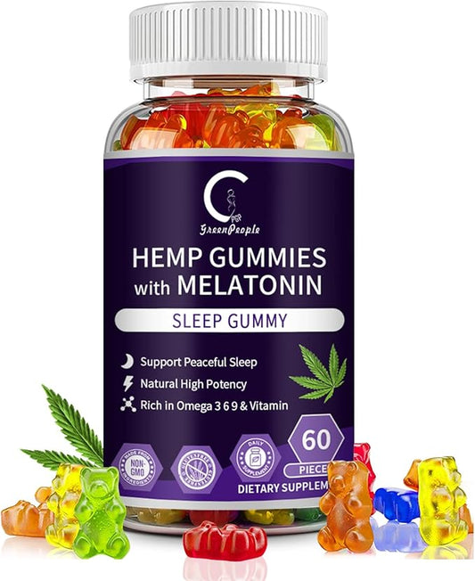 Hemp Gummies for Sleep with Melatonin, Support Relaxation & Peace, Calm Gummies for Adults, All Natural Hemp Oil, Vegan, Non-GMO, 60ct