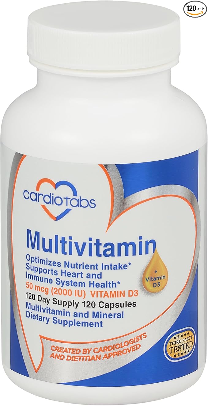 Multivitamin - Heart and Immunity Supplements for Men & Women, Multivitamin for Men & Women, with Minerals B-Vitamin Complex, Vitamins A, C, E, K and 2000 IU Vitamin D3, 120-Count Bottle