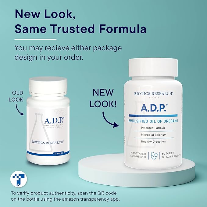 Biotics Research A.D.P.- Emulsified Oil of Oregano -Patented Formula, Wild Oregano Oil –50mg/S- Highly Concentrated Carvacrol - Sustained Release for High Absorption, GI Health –60 Tablets