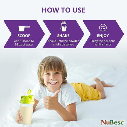NuBest Tall Protein Powder for Kids & Teens - Vegan Vanilla Protein Powder Shake with Organic Red Algae Calcium, Probiotics, Omega 3-6-9, Vitamin D3 + K2 & Magnesium from Marine Algae - Pack 2