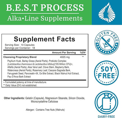 Alka•Cleanse Best Process Alkaline — Herbal Detox Colon Cleanse & Digestive Distress Formula — Psyllium Husk, Probiotics, Enzymes & Herbs (3)