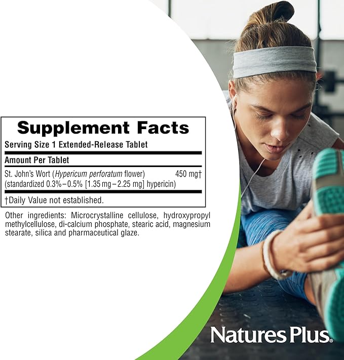Natures Plus Herbal Actives St John's Wort, Extended Release - 450 mg, 60 Vegan Tablets - Vegetarian, Gluten-Free - 60 Servings