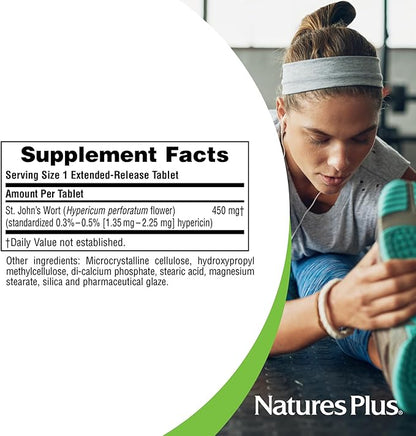 Natures Plus Herbal Actives St John's Wort, Extended Release - 450 mg, 60 Vegan Tablets - Vegetarian, Gluten-Free - 60 Servings
