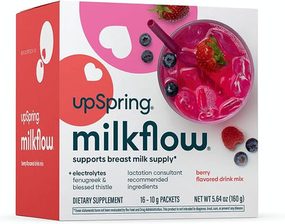 UpSpring Milkflow Electrolyte Breastfeeding Supplement Drink Mixes with Fenugreek & Moringa | Berry & Blueberry Acai Flavors | Lactation Supplements to Support Breast Milk Supply*