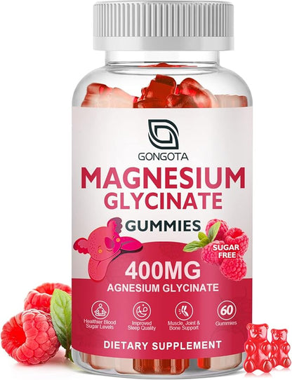 Magnesium Glycinate Gummies 400 mg with 100 mg Composite Magnesium - Chelated Magnesium Potassium Supplement with Vitamin D, B6 Supports Calm, Sleep, Memory & Muscle Cramps,Sugar Free - 60 Gummies