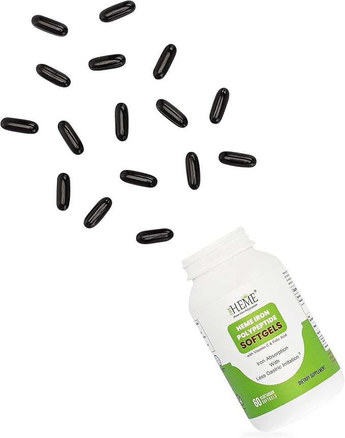 Heme Iron Polypeptide Softgels - with Vitamin C & Folic Acid - Gluten Free, Non-GMO - 60 Count
