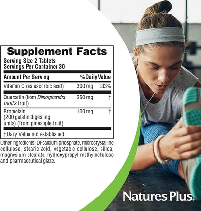 NaturesPlus Quercetin Plus with Vitamin C & Bromelain - 650 mg, 90 Vegetarian Tablets - Gluten-Free - 45 Servings