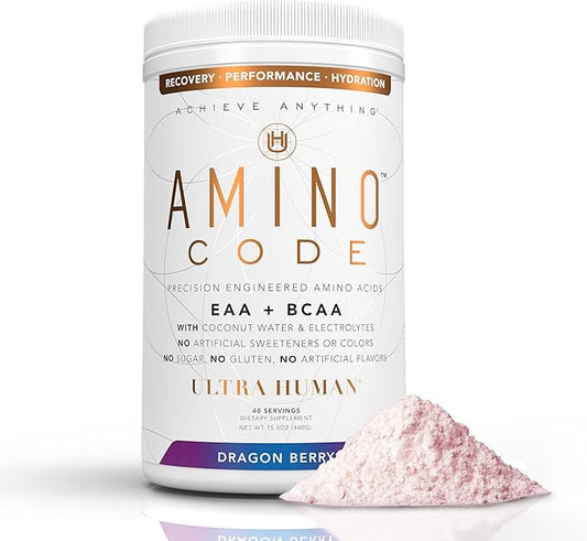 Amino Code | Essential Amino Acids + BCAAs + Coconut Water Electrolytes | Fast Hydration Workout Recovery Flavored Amino Energy Powder Drink | Clean Formula, 40 Servings - Dragonberry