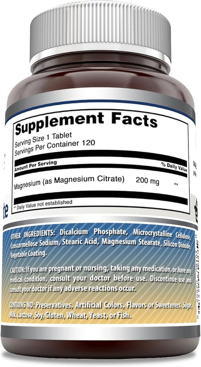 Amazing Formulas Magnesium Citrate | 200 Mg Tablets | Mineral Supplement | Non-GMO | Gluten Free | Made in USA (1 Pack, 120 Count)