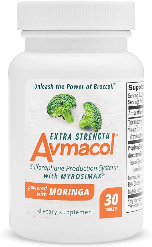 Nutramax Laboratories Avmacol Extra Strength Sulforaphane-Producing Supplement for Detoxification, Antioxidant Support, Immune Health, Adults & Children, Moringa, 30 Tablets