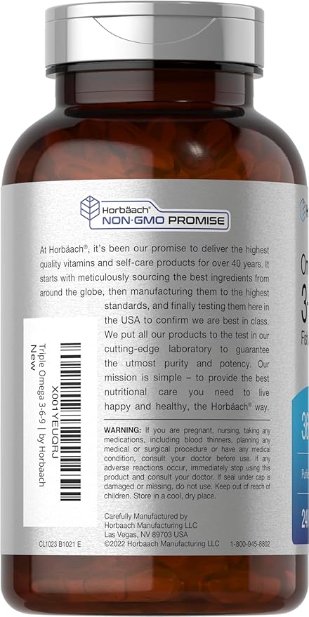 Horbäach Triple Omega 3-6-9 240 Softgels | from Fish, Flaxseed, Borage Oils | Non-GMO & Gluten Free