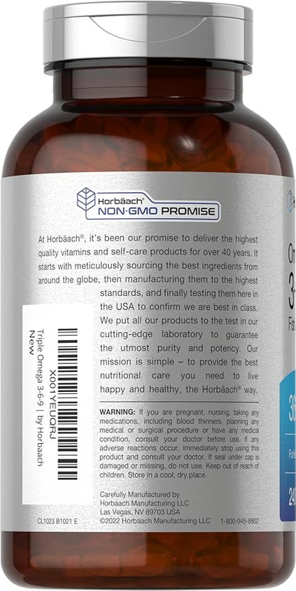 Horbäach Triple Omega 3-6-9 240 Softgels | from Fish, Flaxseed, Borage Oils | Non-GMO & Gluten Free