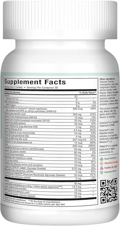 Maxi Health Chewable Multivitamin for Kids, Teens and Adults - Cherry Chewable Vitamins for Adults & Children - Kosher Kids Multivitamin + Iron (90 Tablets)
