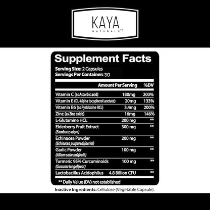 Kaya Naturals Elderberry Immune Support, Elderberry with Zinc and Vitamin C for Adults Vitamins, Probiotics & Turmeric 1000mg Immune System Booster Sambucus Capsules - 60 Count