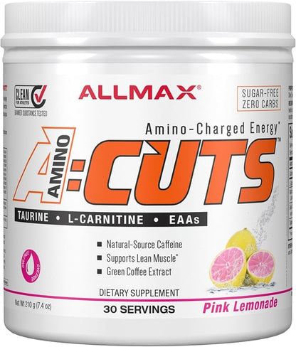 ALLMAX Nutrition AMINOCUTS (ACUTS), Amino-Charged Energy Drink with Taurine, L-Carnitine, Green Coffee Bean Extract, Pink Lemonade, 30 Servings