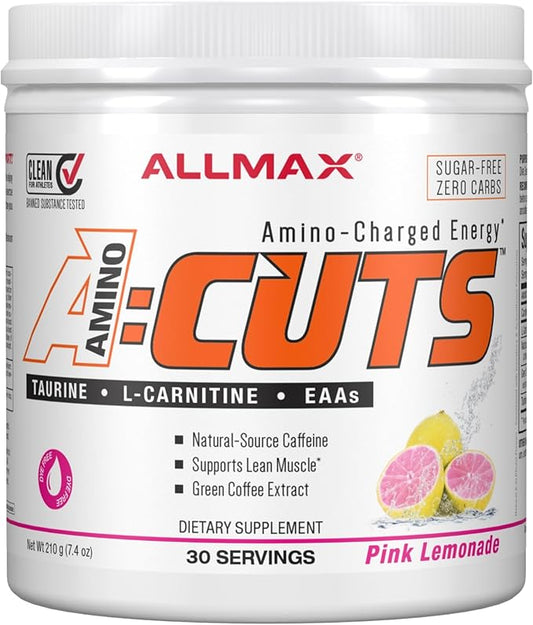 ALLMAX Nutrition AMINOCUTS (ACUTS), Amino-Charged Energy Drink with Taurine, L-Carnitine, Green Coffee Bean Extract, Pink Lemonade, 30 Servings