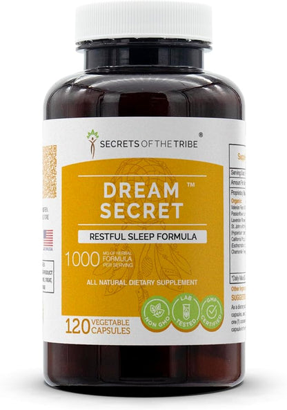 Dream Secret 120 Capsules, 1000 mg, Valerian, Passionflower, Lavender, St. John's Wort, California Poppy, Chamomile. Restful Sleep Formula (120 Capsules)