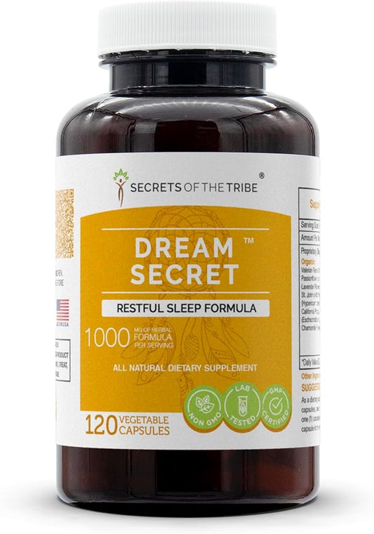 Dream Secret 120 Capsules, 1000 mg, Valerian, Passionflower, Lavender, St. John's Wort, California Poppy, Chamomile. Restful Sleep Formula (120 Capsules)