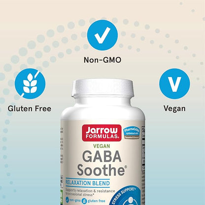 Jarrow Formulas® GABA Soothe®, 3 Ingredient Dietary Supplement for Relaxation and Occasional Stress, 30 Veggie Capsules, 30 Day Supply