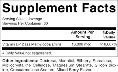 Vitamatic Methyl Vitamin B12 (Methylcobalamin) 10,000 mcg (10mg) 60 Lozenges - Superior Source of Vitamin B12 (2 Pack)