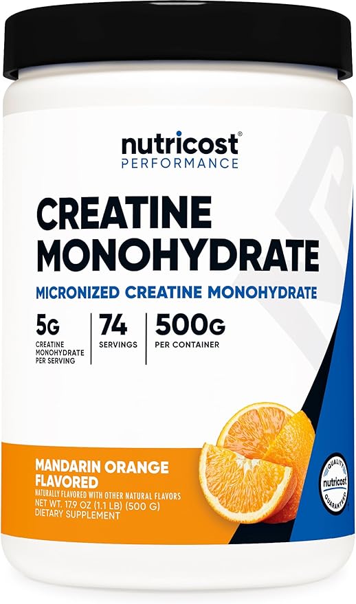 Nutricost Creatine Monohydrate Powder (Mandarin Orange, 500 Gram) - Micronized Creatine Supplement - Vegan, Non-GMO, Gluten Free