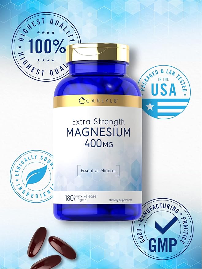 Carlyle Magnesium Oxide 400mg | 180 Softgels | Essential Mineral | Non-GMO and Gluten Free Supplement