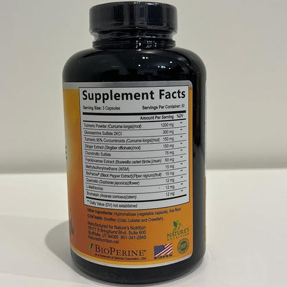 Turmeric Curcumin Supplement 2000mg with Glucosamine Chondroitin & Ginger, 95% Curcuminoids, BioPerine Black Pepper for Best Absorption, Nature's Joint Support, Non-GMO, Bottled in USA - 240 Capsules