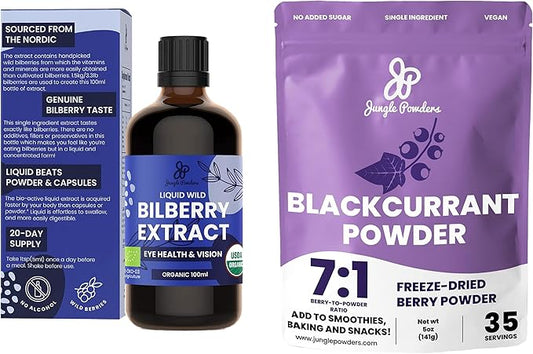 Wild Bilberry Extract for Eyes USDA Organic 3.4oz Blackcurrant Powder Bundle Freeze Dried Black Currant Extract for Smoothies