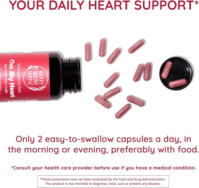 Red Yeast Rice with CoQ10 Supplement 1200 mg - Supports Cholesterol Balance, Heart Health & Circulation - Antioxidant Support with Coenzyme Q10 - Non-GMO, Vegan, 60 Ct