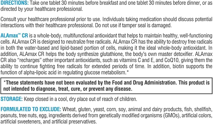 XYMOGEN ALAmax CR - Alpha Lipoic Acid 600mg Tablets - ALA Supplement with Biotin - Support Healthy Antioxidant Activity & Glutathione Levels for Natural Detox (60 Tablets)