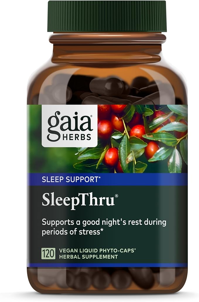 Gaia Herbs SleepThru - Natural Sleep Support Supplement with Organic Ashwagandha Root, Organic Magnolia Bark, Passionflower, and Jujube Date - 120 Vegan Liquid Phyto-Capsules (60-Day Supply)