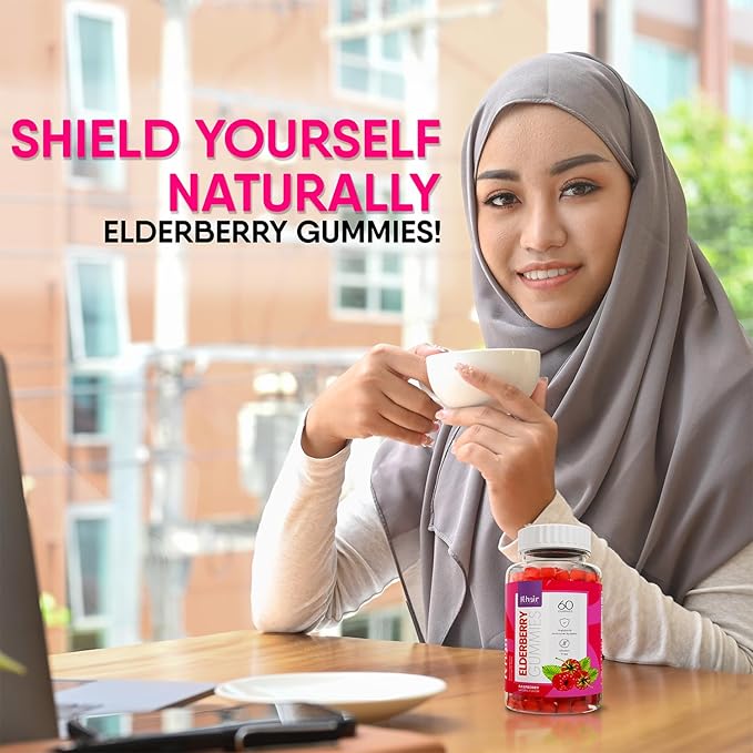 Khair Halal Elderberry Gummies - Super Antioxidants Supplement, Boosts Immunity & Fights Seasonal Allergies - Non GMO, Vegetarian, Gluten Free, Gelatin Free & Halal Vitamins - 60 Gummies