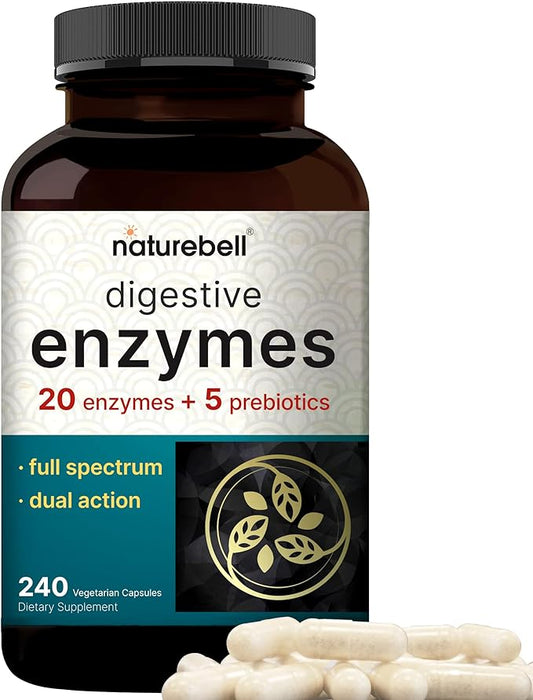 Digestive Enzymes with Probiotics and Prebiotics, 240 Veggie Capsules | Gut Health Support for Women & Men – 20 Enzyme & 5 Prebiotic Pancreatic Complex | Non-GMO, Vegan