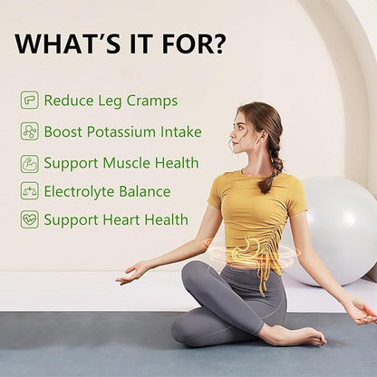 Potassium Supplement 1000mg – High Potassium Citrate for Leg Cramps, Muscle Health, and Heart Support, Non-GMO & Gluten-Free, 90 Capsules