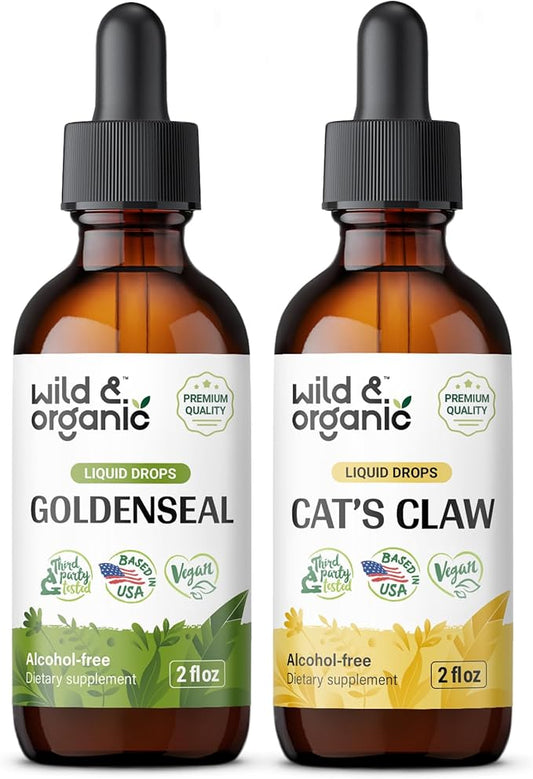 Wild & Organic Goldenseal Tincture 2 fl oz & Cats Claw Tincture 4 fl oz