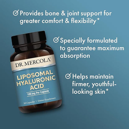 Dr. Mercola Liposomal Hyaluronic Acid, 30 Servings (30 Capsules), 100 mg Per Capsule, Dietary Supplement, Promotes Skin Appearance, Non-GMO