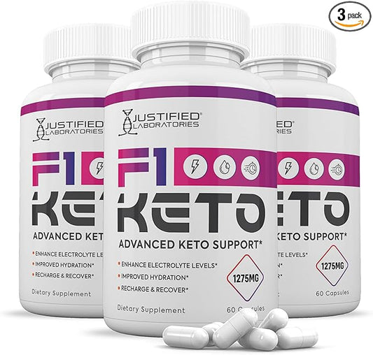 (3 Pack) F1 Keto Pills 1275MG New & Improved Formula Contains Apple Cider Vinegar Extra Virgin Olive Oil Powder Green Tea Leaf 180 Capsules