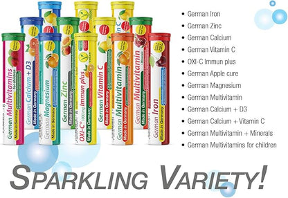 German Zinc 60 Drink Effervescent Tablets - Peach and Passion Fruit Flavour - 5 mg Zinc, Sugarfree, Vegan - T&D Pharma – Made in Germany