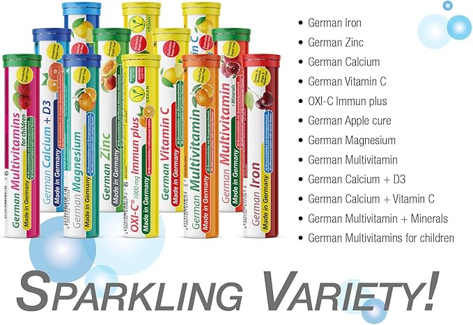 German Zinc 140 Drink Effervescent Tablets - Peach and Passion Fruit Flavour - 5 mg Zinc, Sugarfree, Vegan - T&D Pharma – Made in Germany
