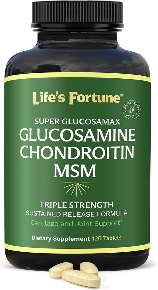 Life's Fortune Triple Strength Glucosamax - 1000mg Premium Glucosamine, Chondroitin and MSM Supplement with Vitamin C for Joint Comfort & Mobility, 120 Tab