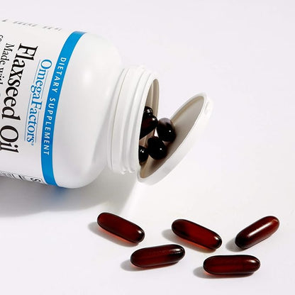 Omega Factors by Natural Factors, Flaxseed Oil, Supports Overall Health with Omega-3, 6 and 9 Fatty Acids, 180 softgels (180 servings)