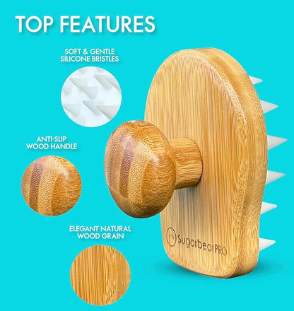 Sugarbear Bamboo Scalp Massager & Scrubber + Vegan Hair Vitamin Gummies 6 Month Supply, Extra Strength Biotin 6000mcg for Relaxing Scalp Care & Supporting Healthy Hair