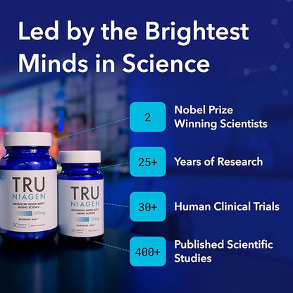 TRU NIAGEN Patented NAD+ Supplement for Anti Aging and Cell Regeneration, 300 mg Niagen, 30 Servings | Supports Cellular Energy, Brain, Muscle | Nicotinamide Riboside (NR) Take 1 Daily | 1 Bottle