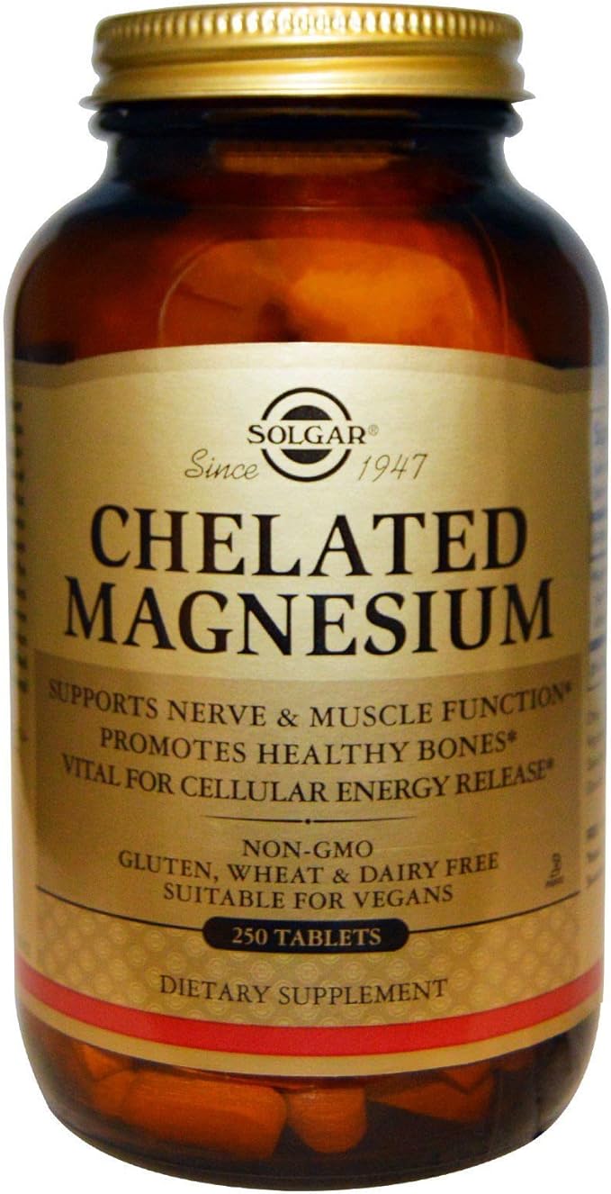 Solgar Chelated Magnesium - 250 Tablets - Supports Nerve & Muscle Function - Non-GMO, Vegan, Gluten Free, Dairy Free, Kosher - Approx. 62 Servings