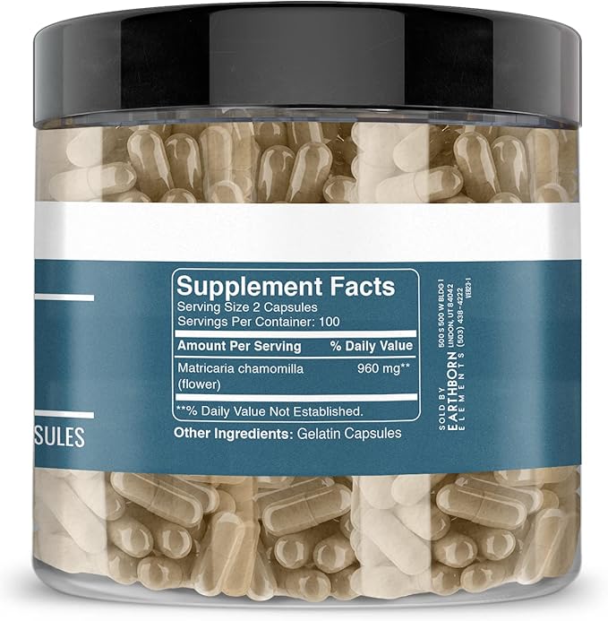 Earthborn Elements Chamomile Extract 200 Capsules, Pure & Undiluted, No Additives