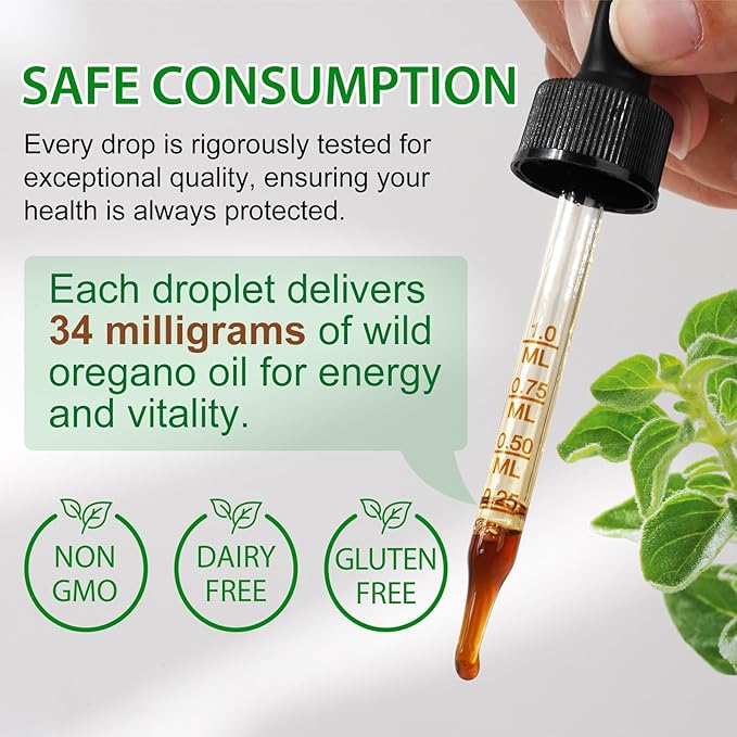 2 Pack Organic Oregano Oil Liquid Drops, Natural Herbal Supplement with Oil of Oregano Drops, Immune, Digestive Support & Energy, Non-GMO, Gluten Free, 4 FL OZ