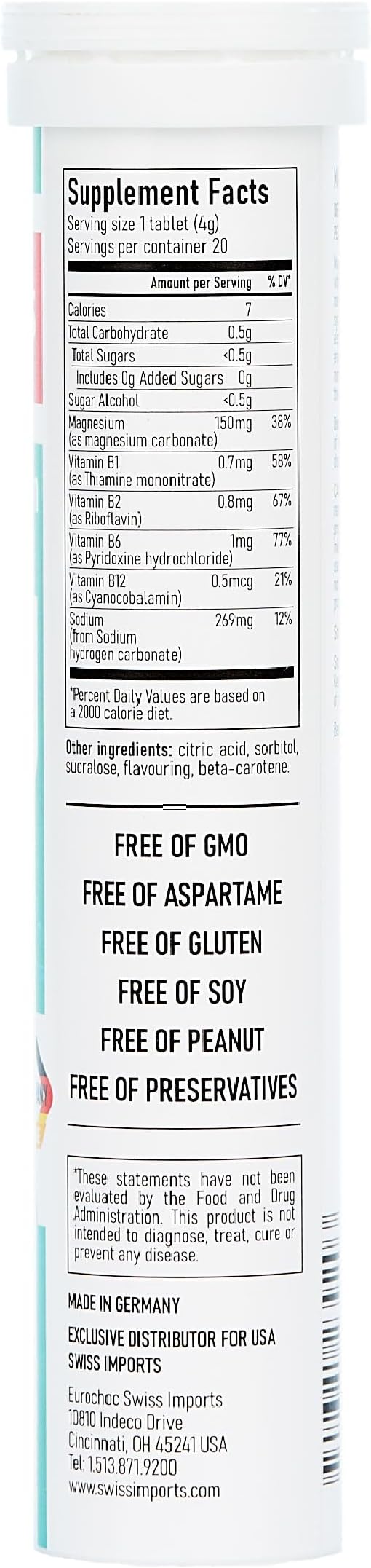 Effervescent Magnesium + B Complex Dietary Supplement, 20 Tablets