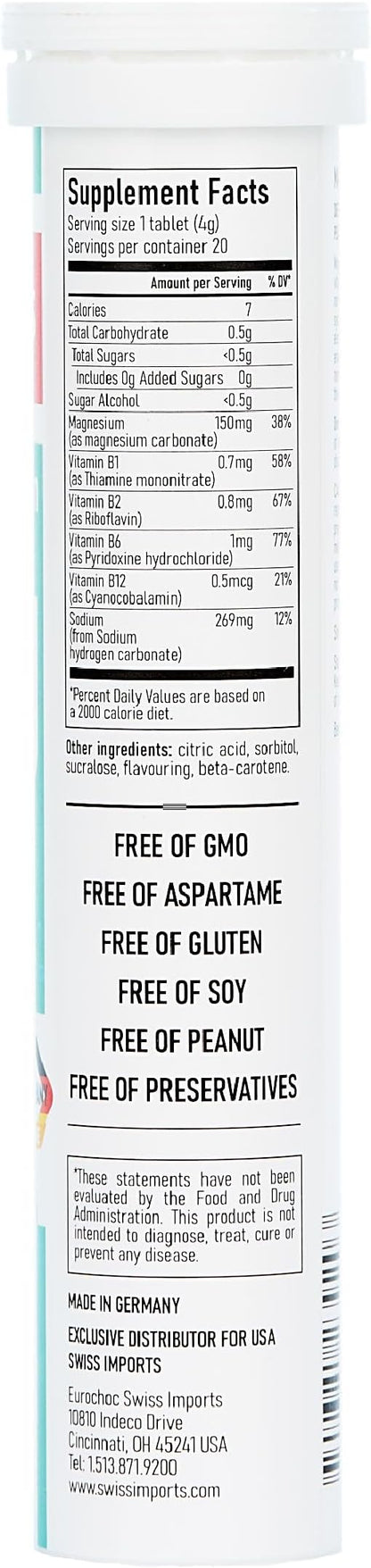 Effervescent Magnesium + B Complex Dietary Supplement, 20 Tablets