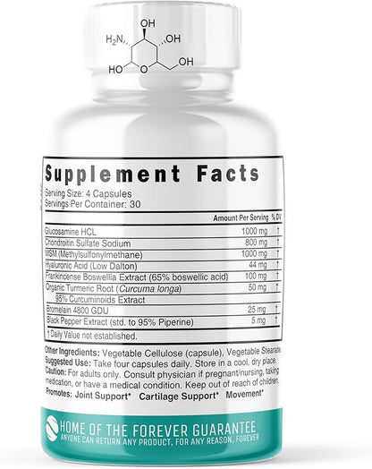 Nature's Fusions Glucosamine Chondroitin MSM Turmeric Boswellia - Joint Support Supplement - 120 Capsules - Chondroitin Sulfate Capsules - with Hyaluronic Acid - Supports Healthy Bones